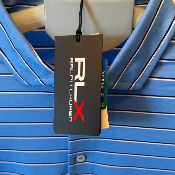 RLX Ralph Lauren Light Blue Striped Polo golf Shirt wickening - Picture 3 of 9
